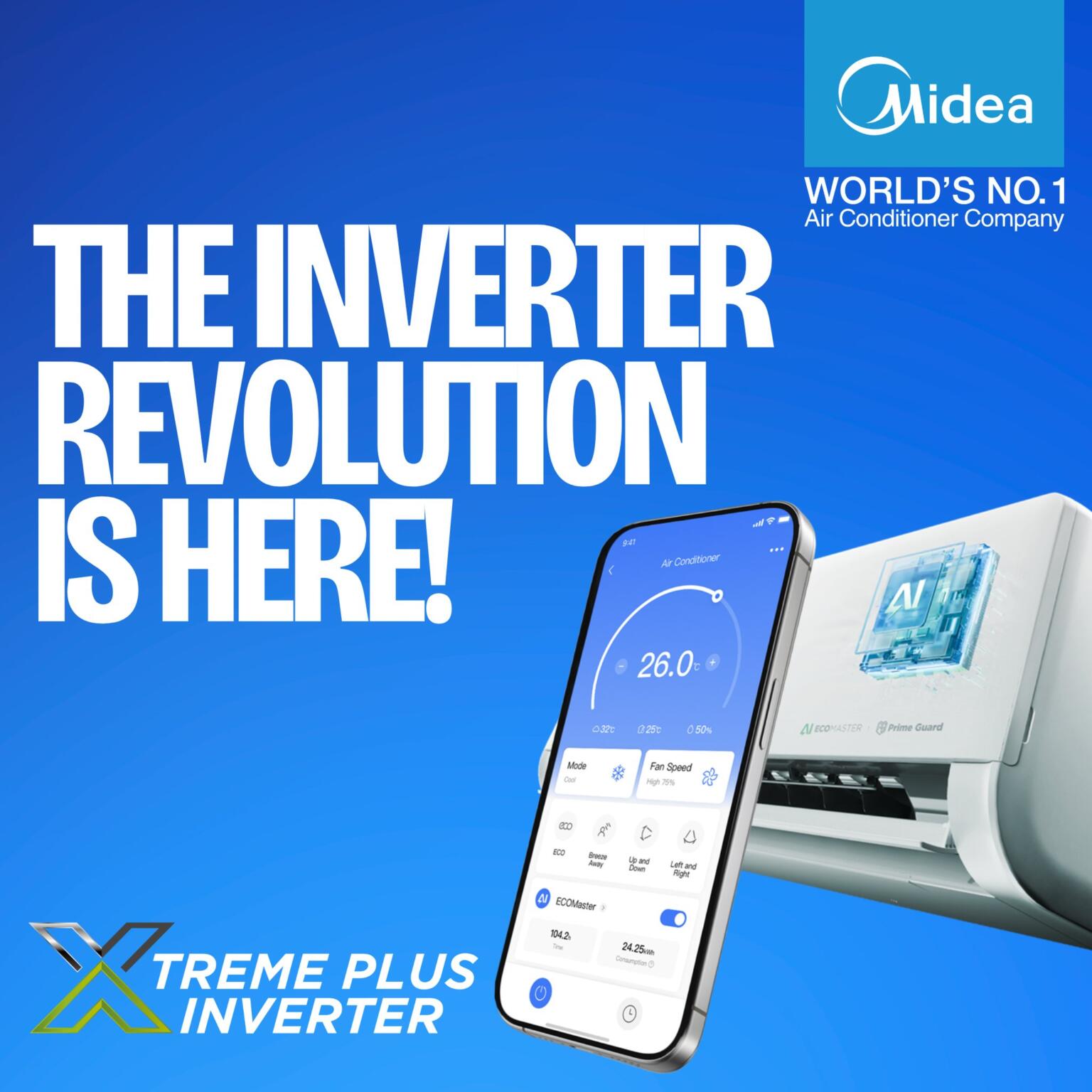 MIDEA XTREME PLUS AI Inverter AC 12000Btu/h (MSEZ2W-12CRFN8 ...
